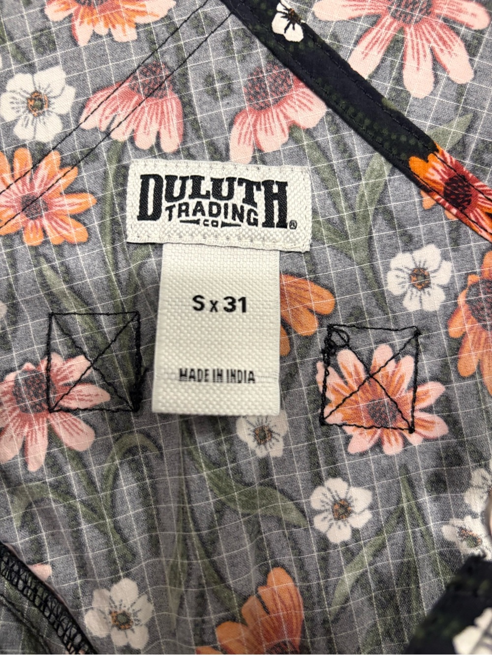 Duluth Trading Co Dark blue Floral overall with Orange & Pink Blooms - Picture 2 of 2